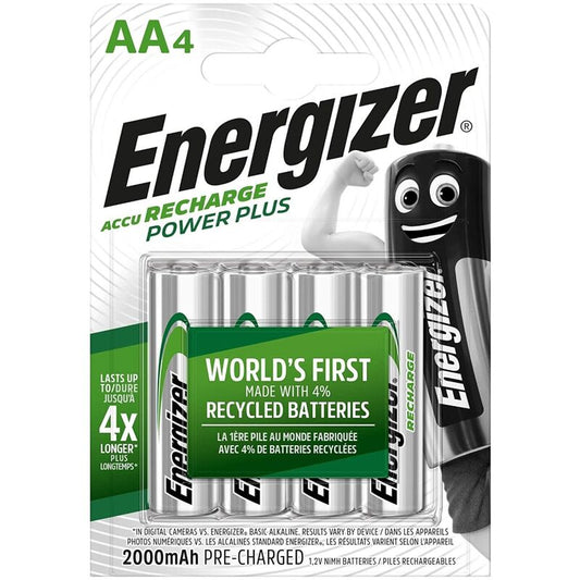 Energizer Baterias Recarregáveis AA Blister 4 Power Plus para dispositivos eletrónicos.