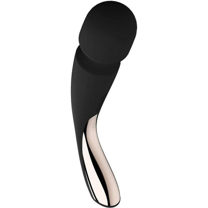 Close-up do LELO Smart Wand 2 Medium Massageador Corporal Relaxante Preto, mostrando seu design elegante e silicone macio.