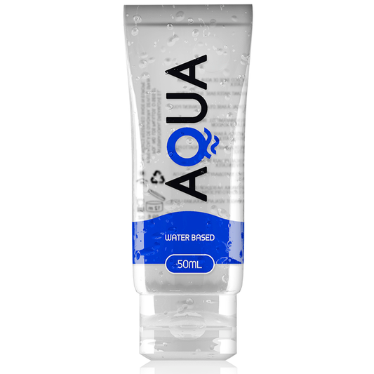 Frasco de AQUA QUALITY Lubrificante Íntimo À Base de Água 50 ML, destacando sua textura suave e transparente.