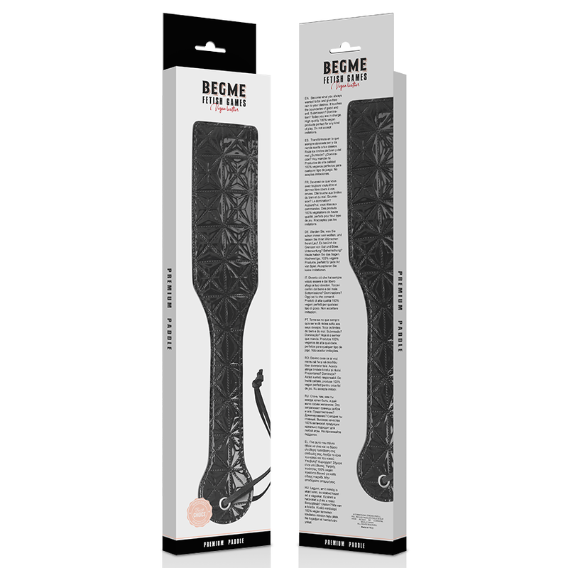 BEGME Flogger de Couro Vegano Black Edition, acessório BDSM premium para jogos de dominância e submissão.