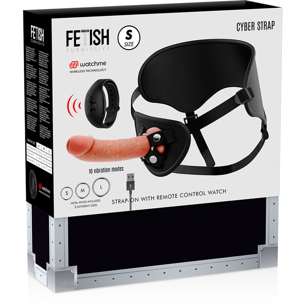 FETISH SUBMISSIVE CYBER STRAP – Arnês Realista com Dildo Vibratório de Silicone Líquido e Relógio WATCHME