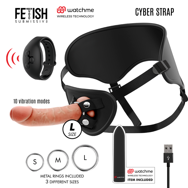 Close-up do Cyberstrap Arnês Vibratório Realista com Dildo e Controle Remoto WatchMe