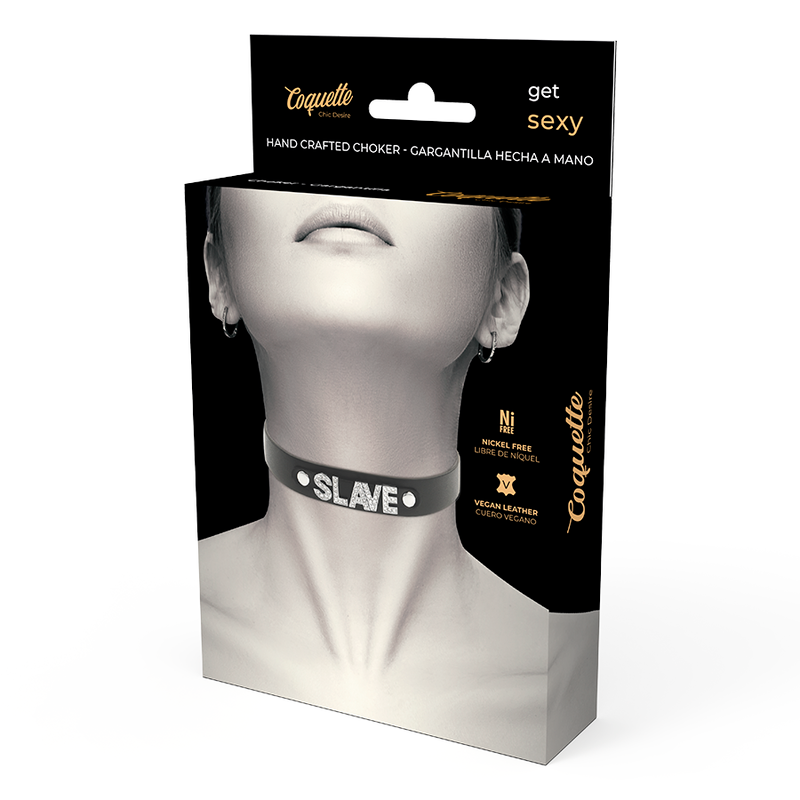 COQUETTE CHIC DESIRE Gargantilha Coleira Couro Vegano Ajustável, ideal para BDSM e lingerie.