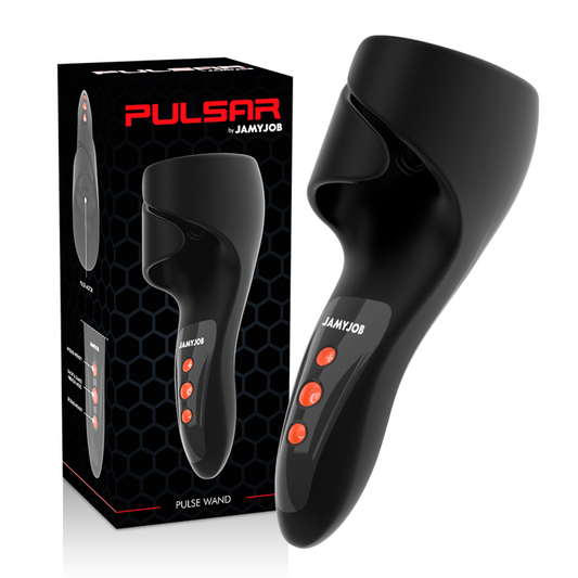 Jamyjob Masturbador Masculino Pulsar, um brinquedo sexual ergonômico de silicone com modos de vibração e pulsação.