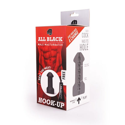 Masturbador Masculino Conexo ALL BLACK de 17cm, mostrando design ergonómico e material seguro.