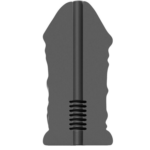 Close-up do Masturbador Masculino All Black Tema Papai 17cm, mostrando a textura e os detalhes realistas.