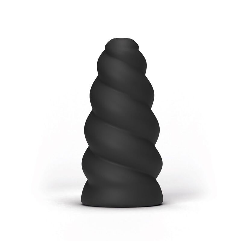 ALL BLACK Masturbador Flick com textura espiral, detalhando seu design elegante e material.