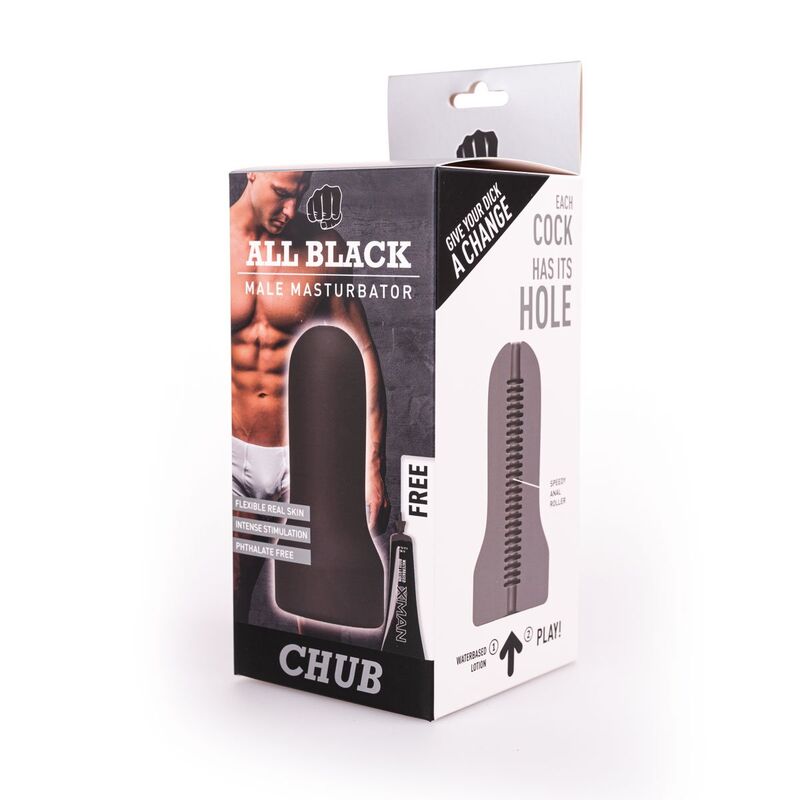 Masturbador masculino ALL BLACK Loop com design ergonómico e textura interna sulcada.