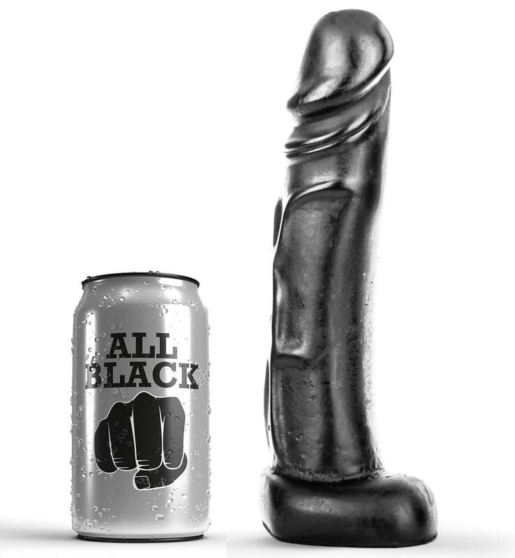 ALL BLACK Dildo Realista Flexível de 22 cm, apresentando a sua textura macia e o design elegante.