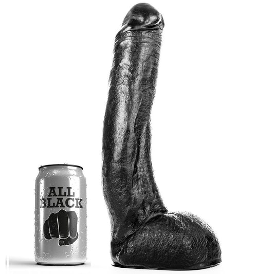 Dildo Curvo All Black | 29cm, Flexível com Testículos Realistas em PVC