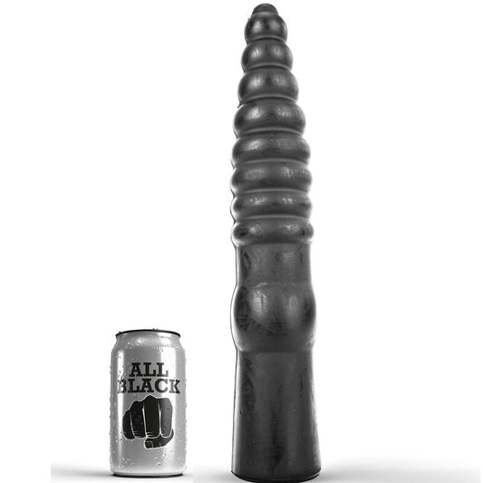 Vibrador anal ALL BLACK Canelado de 33cm para exploração profunda e prazer intenso.