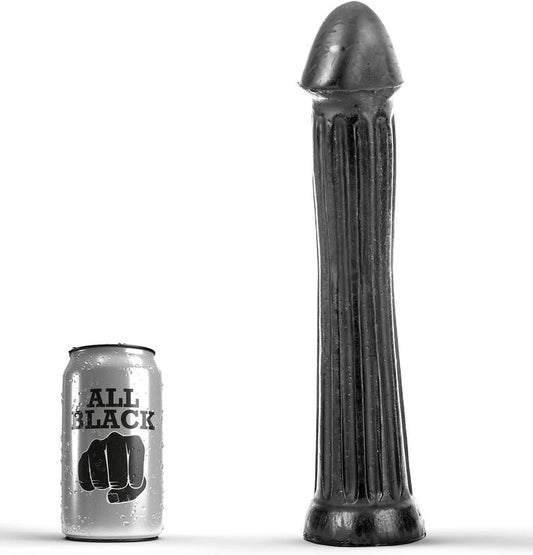 ALL BLACK Dildo Plug de 31cm com sulcos profundos e toque macio para prazer anal.