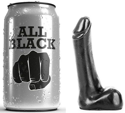 ALL BLACK Dildo Compacto 9 CM com design elegante e textura suave.