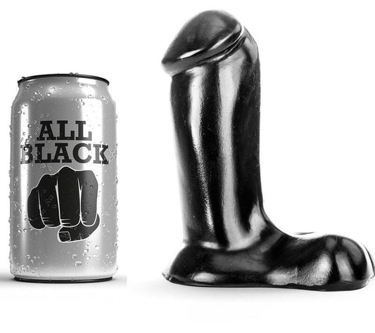 ALL BLACK Dildo Realístico 14cm para iniciantes, mostrando sua forma suave e base estável.