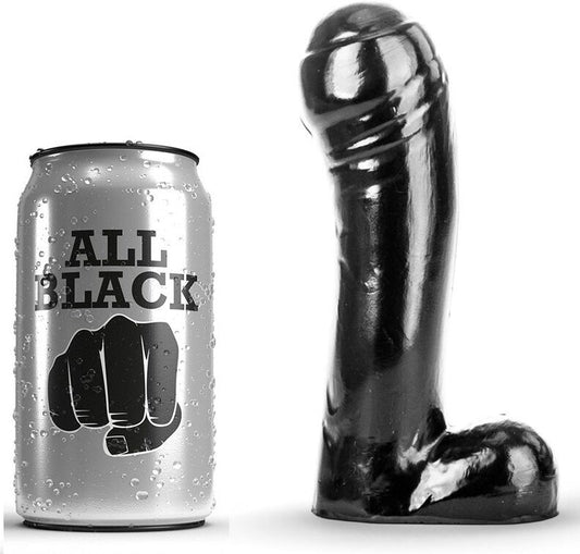 Close-up do ALL BLACK Dildo Preto 15 CM Liso, mostrando sua textura e design elegante.