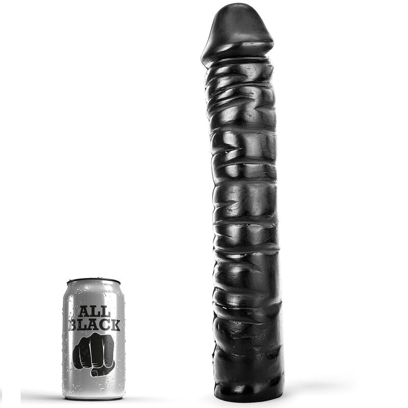 ALL BLACK Dong Realista Nervurado 38cm para prazer vaginal e anal.
