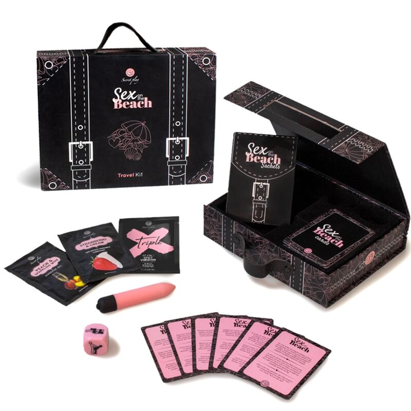 SECRETPLAY Kit de Viagem de Jogos Eróticos Para Casais na Praia, incluindo cartas, vibrador e essenciais