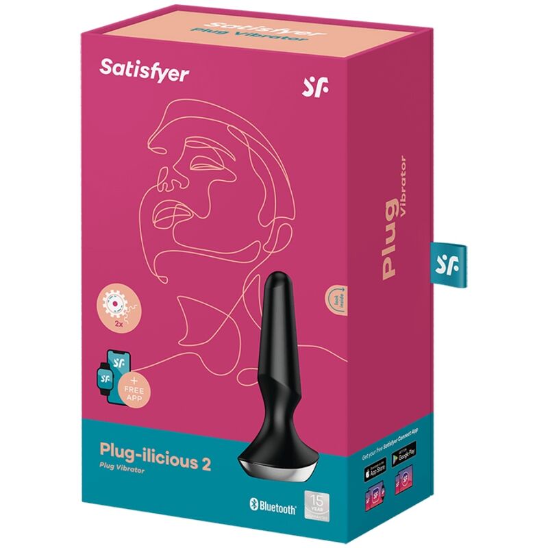 Imagem do Satisfyer Plug Anal Vibratório Plug-ilicious 2, exibindo o seu design ergonómico, cor preta e interface de controlo.