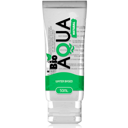 Close-up of the BIOAQUA Lubrificante Natural à Base de Água 50 ML showing its packaging and features.