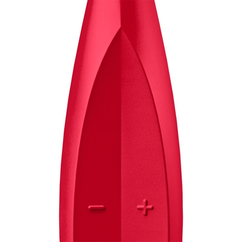 Close-up do Vibrador Satisfyer Twirling Fun Tip Vermelho, destacando o design ergonómico e a ponta vibratória para estimulação precisa.
