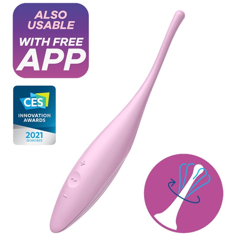 Vibrador Satisfyer Twirling Joy rosa para estimulação circulante com app, feito de silicone macio.