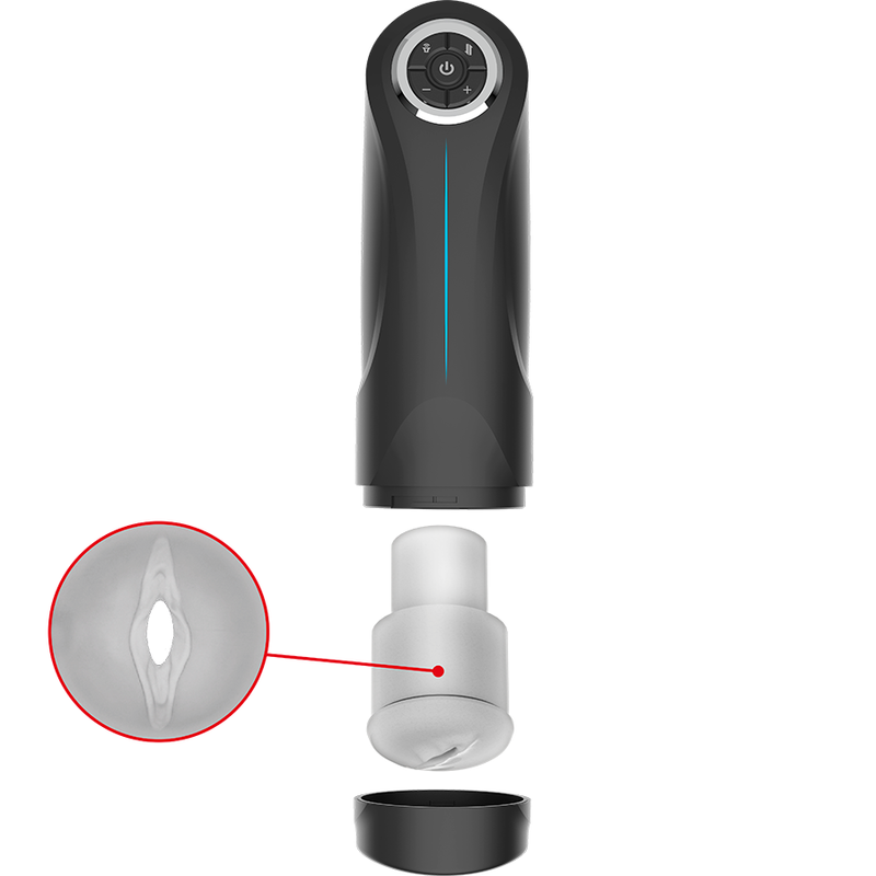 Detalhe do JAMYJOB Milker Stroker, mostrando a textura e design ergonómico