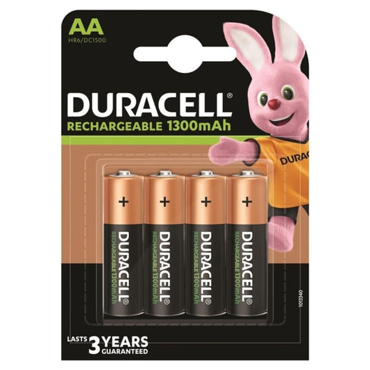 Duracell Bateria Recarregável AA HR6 1300mAh Pack 4 Unidades para dispositivos eletrónicos