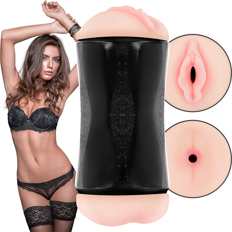 Masturbador masculino Jamyjob Randy de dupla entrada com texturas realistas de vagina e ânus.