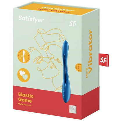 Satisfyer Multi Vibrador Elastic Game Flexível Azul para prazer solo ou a dois, destacando seu design versátil e silicone macio.