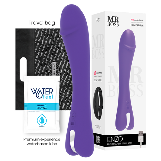 Vibrador MR BOSS Enzo roxo em silicone com tecnologia sem fio Watchme e 10 vibrações