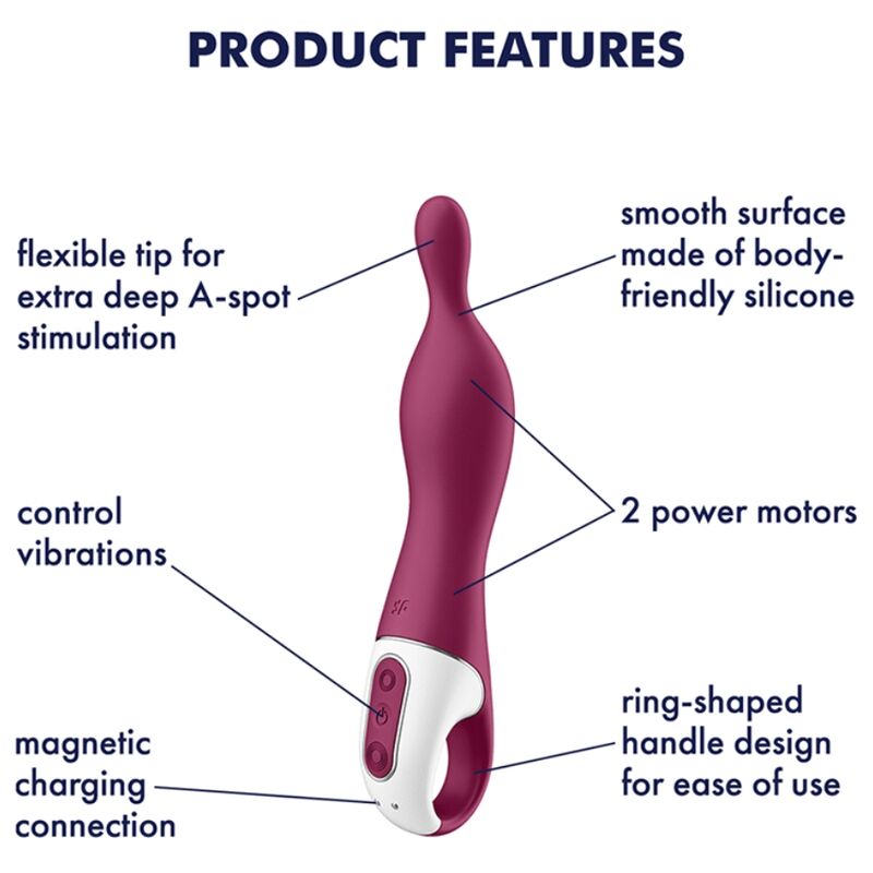 Satisfyer Vibrador A-Mazing 1 A-Spot BERRY em silicone médico, ideal para estimulação profunda do Ponto A.