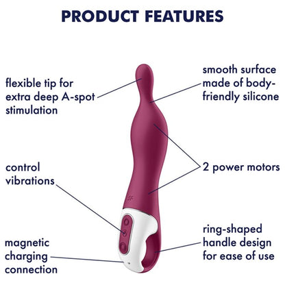 Satisfyer Vibrador A-Mazing 1 A-Spot BERRY em silicone médico, ideal para estimulação profunda do Ponto A.