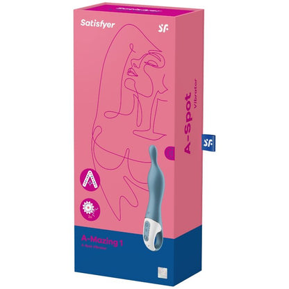Close-up do Vibrador Satisfyer A-Mazing 1 A-Spot Azul, mostrando seu design ergonómico e material de silicone.