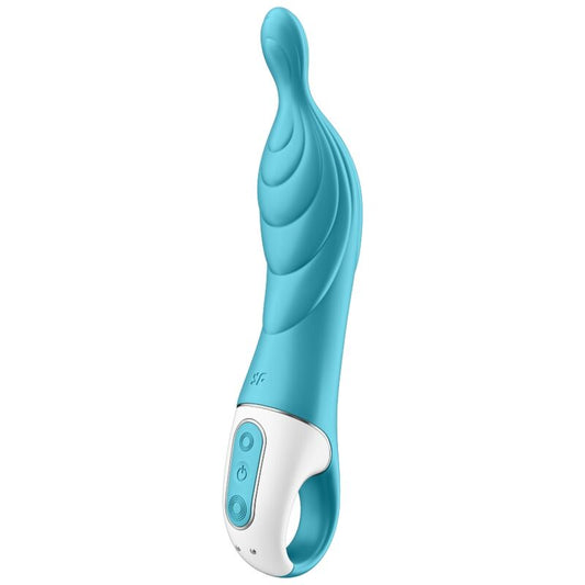 Vibrador Satisfyer A-Mazing 2 turquesa para estimulação profunda do ponto A, com design ergonómico e silicone suave.