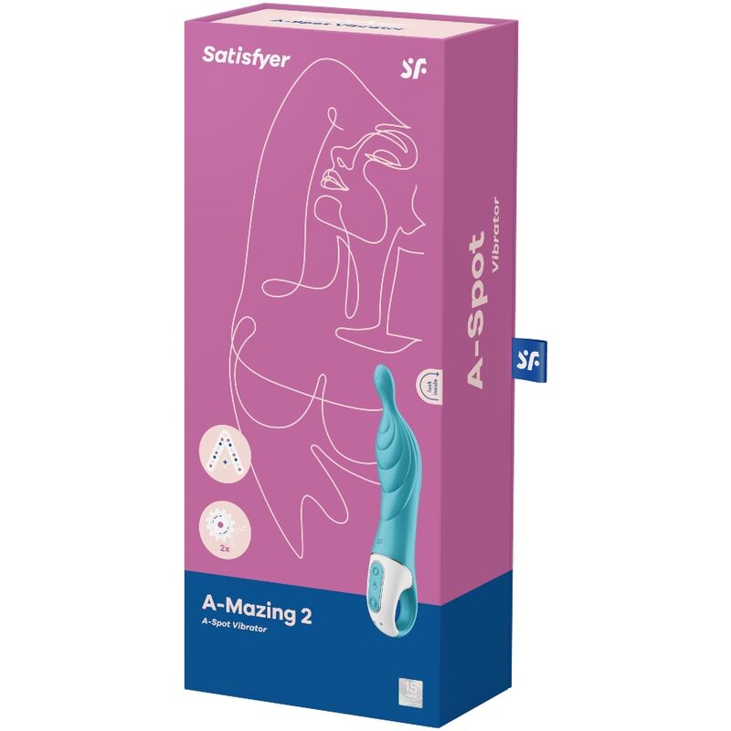 Vibrador Satisfyer A-Mazing 2 turquesa para estimulação profunda do ponto A, com design ergonómico e silicone suave.