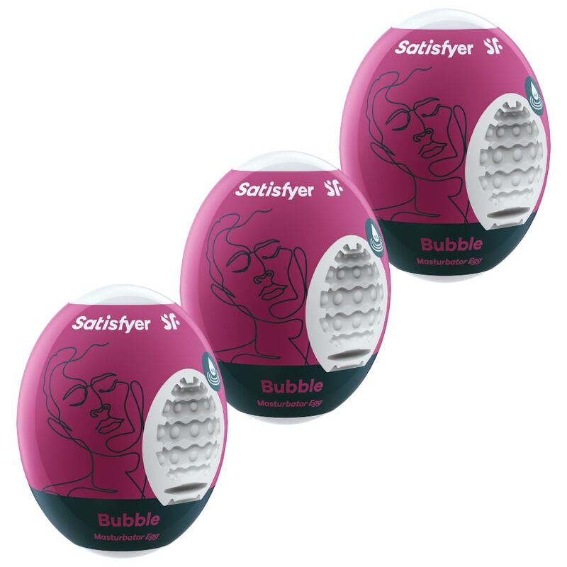 Satisfyer 3 Ovos Masturbador Masculino Hydro-Active Bubble, mostrando o design flexível e textura interna.