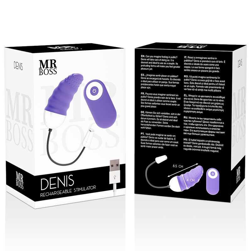 MR BOSS Denis Egg Vibratório com Controle Remoto, mostrando seu design elegante e cor lilás.