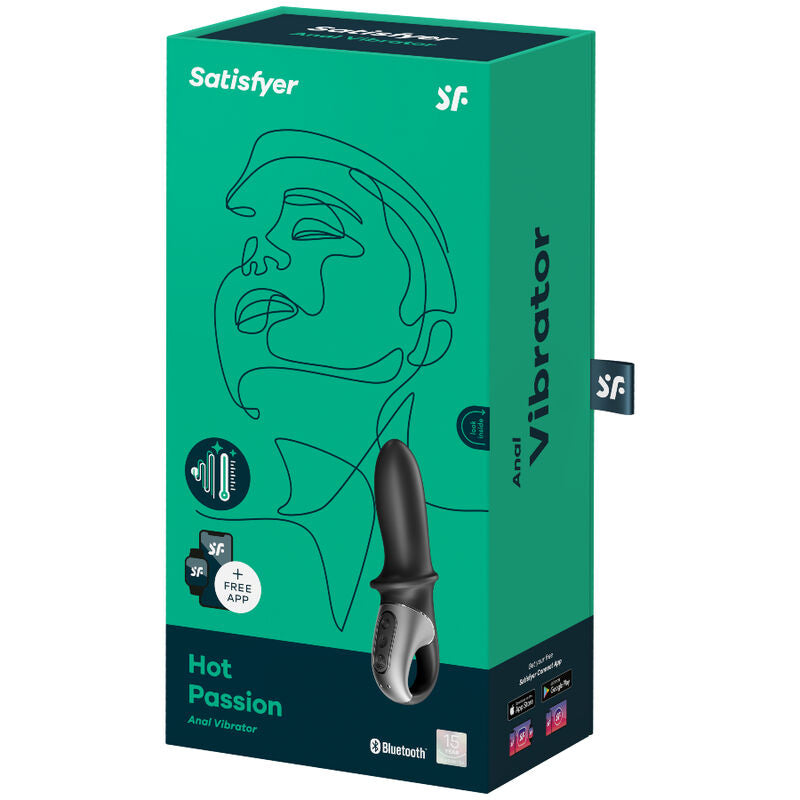 Vibrador anal Satisfyer Hot Passion preto com função de aquecimento e controlo via app, detalhe da ponta arredondada e haste volumosa.