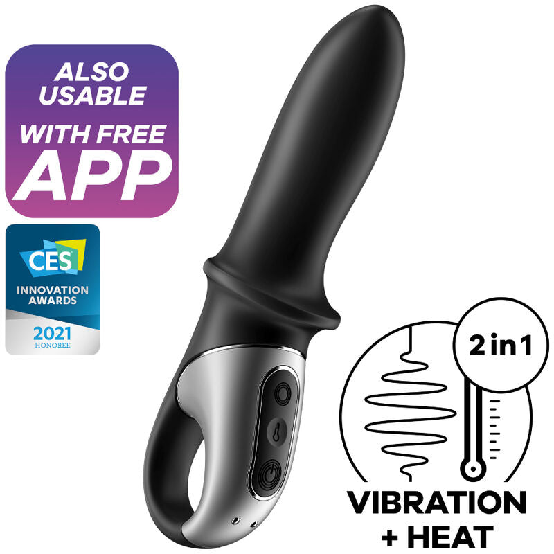 Vibrador anal Satisfyer Hot Passion preto com função de aquecimento e controlo via app, detalhe da ponta arredondada e haste volumosa.