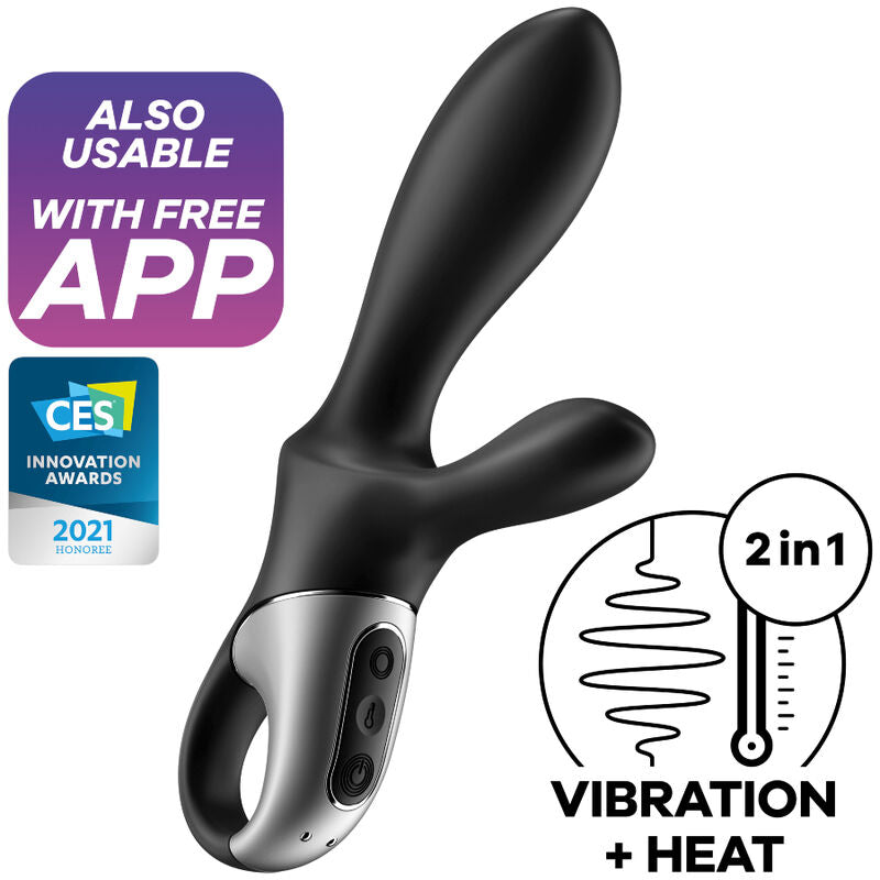 Satisfyer Heat Climax+ Vibrador Anal com Aquecimento e Controlo por App Preto, detalhe da forma ergonómica e silicone.
