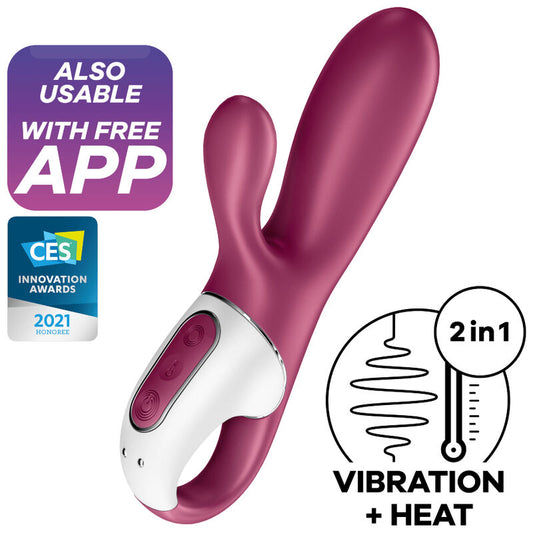 Satisfyer Vibrador Hot Bunny G-Spot com aquecimento e controlo via app, mostrando o seu design ergonómico de silicone e a ponta para ponto G.