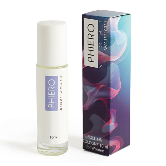 Frasco de perfume 500 COSMETICS Phiero Night Woman com feromonas em formato roll-on.
