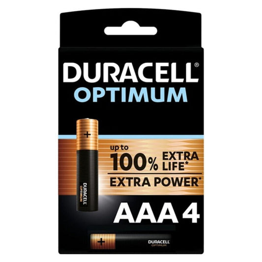 Pilhas alcalinas Duracell Optimum AAA LR03, pacote com 4 unidades para dispositivos eletrónicos