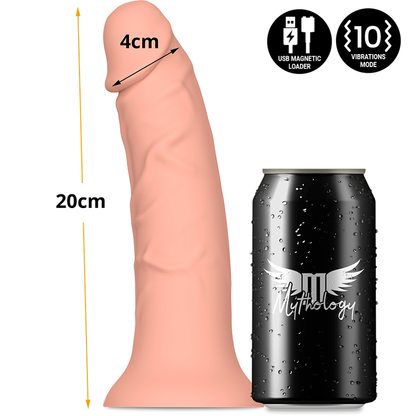 Close-up do Dildo Vibrador Realista MYTHOLOGY Asher M, mostrando sua textura em silicone e design ergonómico com compatibilidade Watchme.