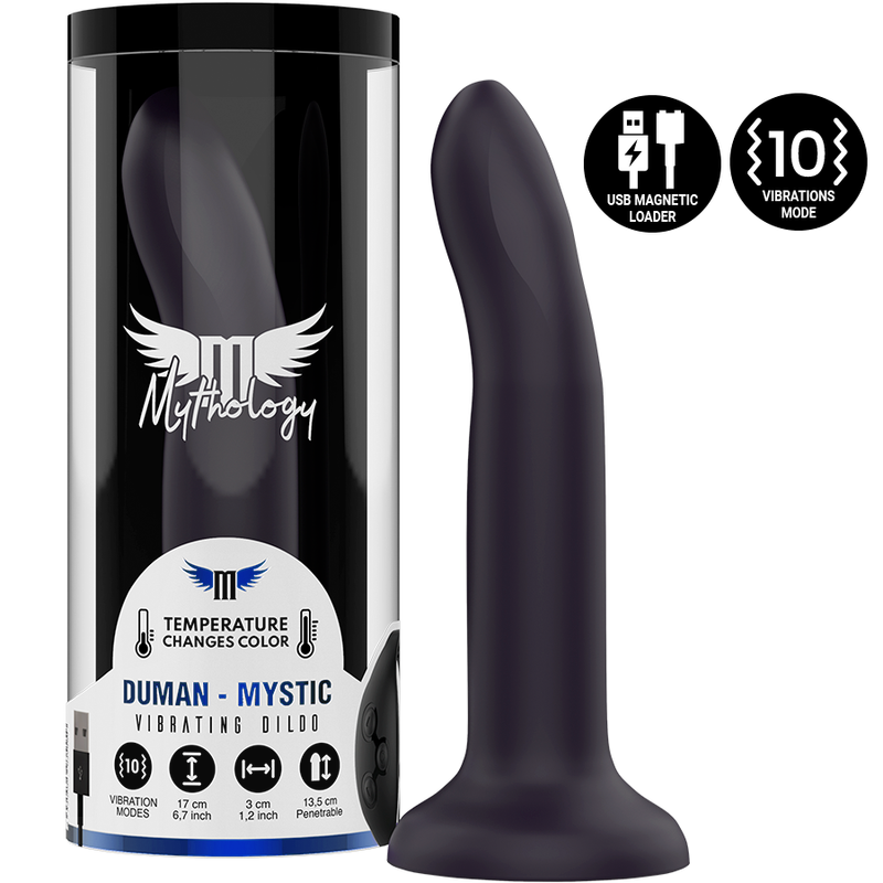 MYTHOLOGY Duman Mystic Dildo M Vibratório que muda de cor com a temperatura, mostrando o seu design e textura.
