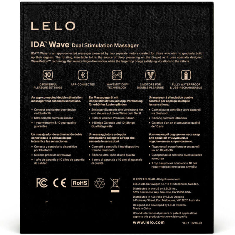 Lelo IDA Wave Massageador para Casais Preto com Tecnologia WaveMotion e Controlo por App