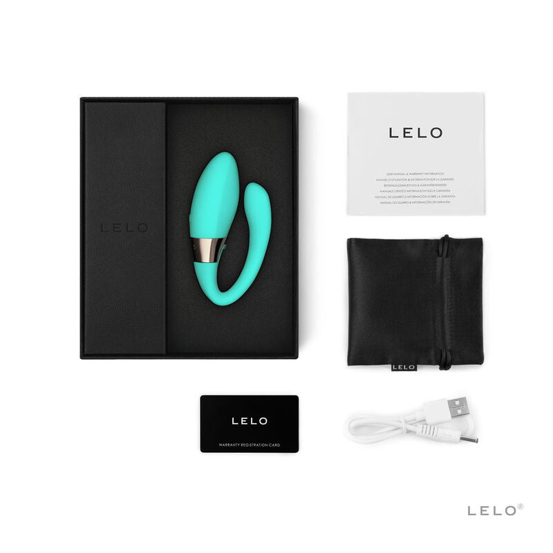 Lelo TIANI Harmony massageador de casal aqua, exibindo design ergonómico e botões de controlo.