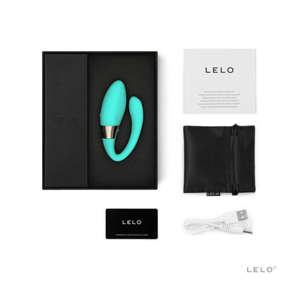 Lelo TIANI Harmony massageador de casal aqua, exibindo design ergonómico e botões de controlo.