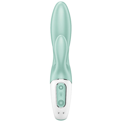 Vibrador Satisfyer Air Pump Bunny 5 Connect, inflável e com app, em silicone verde, com design ergonómico para estimulação dupla.