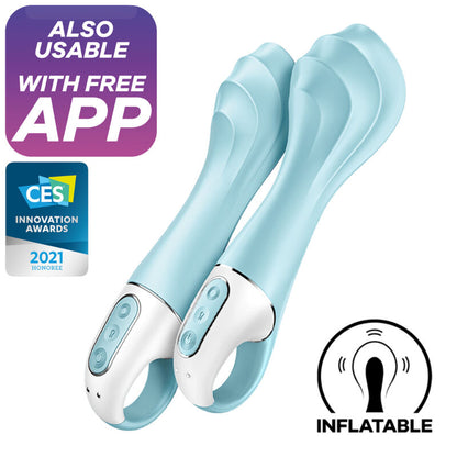 Close-up of the Satisfyer Vibrador Air Pump 5 Connect, an inflatable G-Spot vibrator with app control.